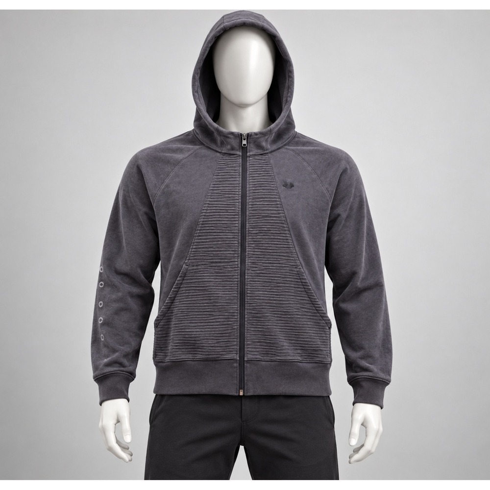 Under Armour Full Zip Hoodie Womens Medium Black Ribbed Panel Loose Fit 2969